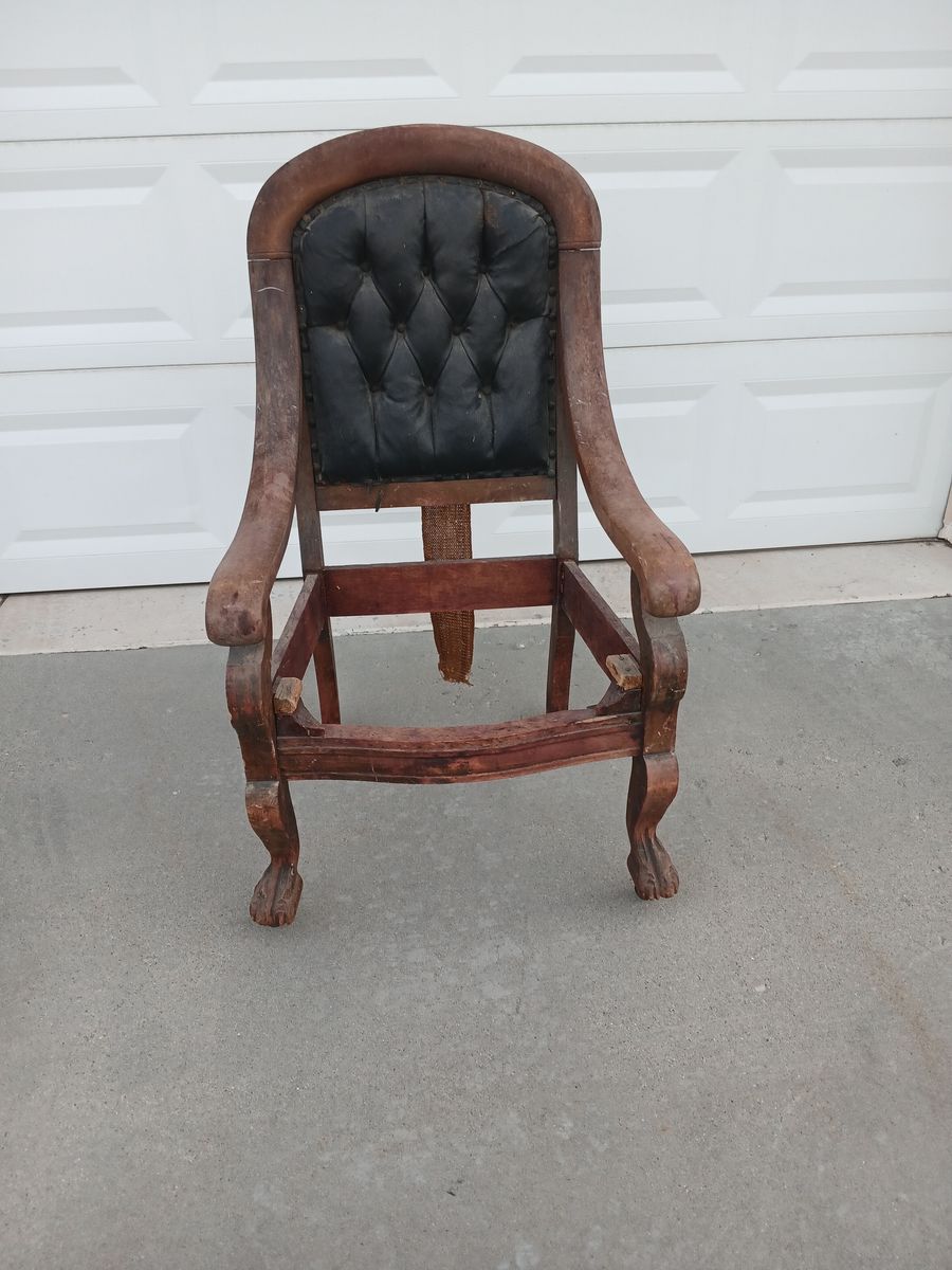 Vintage Wooden Chair Frame with Black Tufted Back - Perfect for Restoration Project