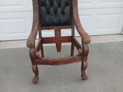 Vintage Wooden Chair Frame with Black Tufted Back - Perfect for Restoration Project