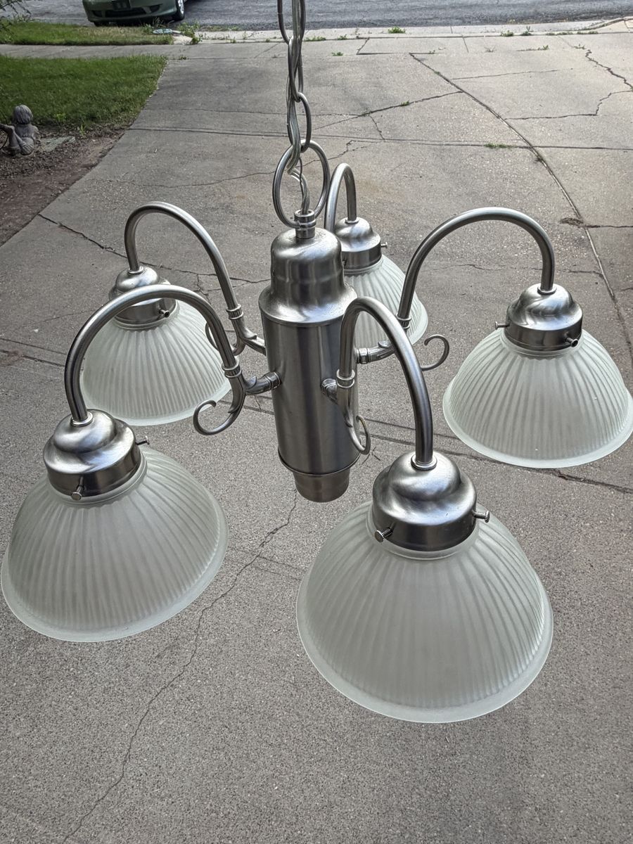 5-Light Brushed Nickel Chandelier with Frosted Glass Shades