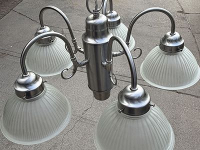 5-Light Brushed Nickel Chandelier with Frosted Glass Shades