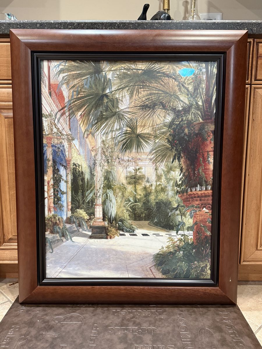 Large Professionally Framed Tropical Conservatory Art – Museum Glass – $175