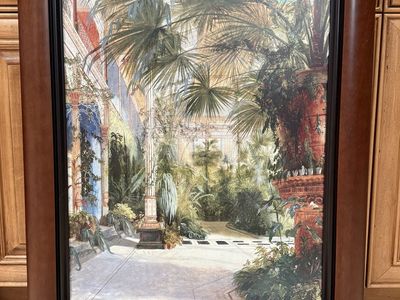 Large Professionally Framed Tropical Conservatory Art – Museum Glass – $175