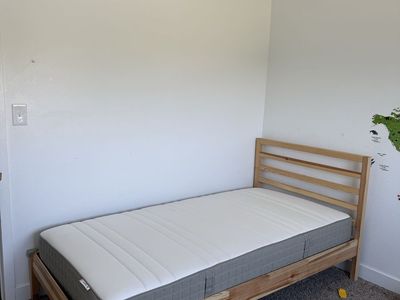 IKEA Haugesund Twin Mattress with Wooden Bed Frame