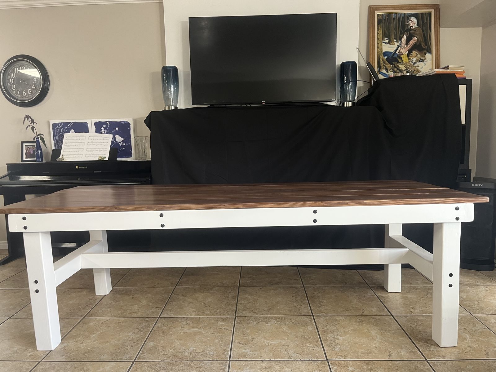 Custom Dining or Picnic Table all wood brown and white