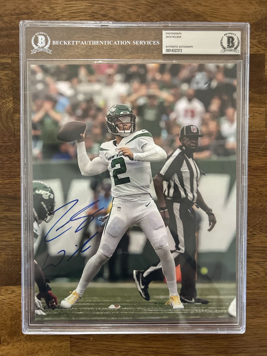 BYU COUGARS FOOTBALL Hand Signed Zach Wilson Signed New York Jets Photo Autograph Collectible BAS Beckett Authentication Slabbed