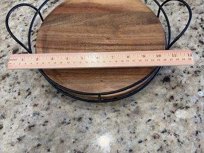 Round Wood & Metal Serving Tray - 12" Diameter with Handles