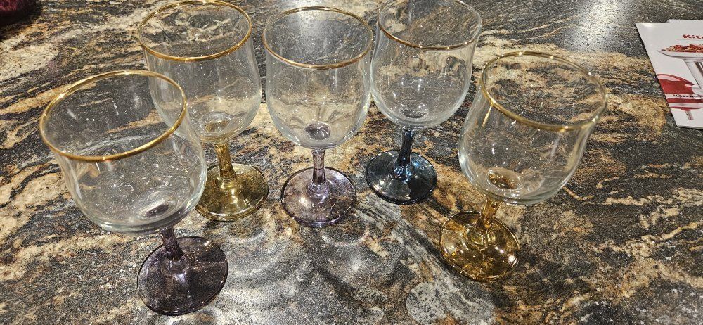 Cristalleria Fratelli Furno Colored Stem 8oz Wine Glasses Set of 6