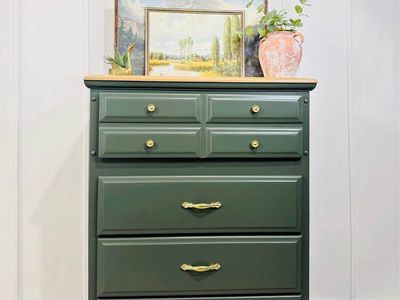 Vintage Modern Inspired Dark Green 4 Drawer Dresser | Modern Inspired 4 Drawer Chest | Dresser