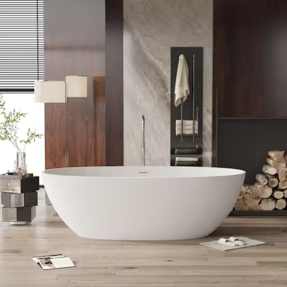 Xspracer Moray 71 in. x 31 in. Solid Surface Stone Resin Freestanding Flat Bottom Bathtub Soaking Bathtub in Matte White