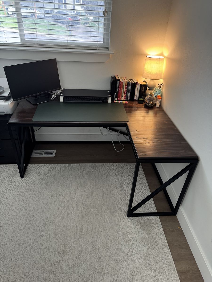 Custom solid wood and metal L-desk