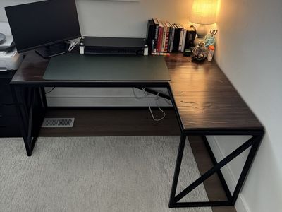 Custom solid wood and metal L-desk