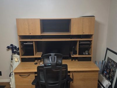 Wooden Office Desk with Hutch and Storage Drawers