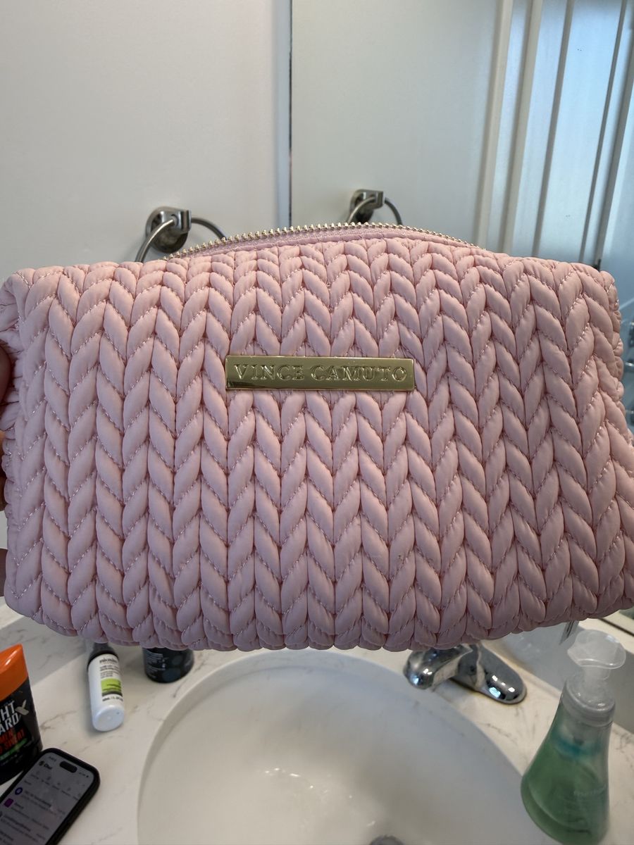 Vince Camuto Pink Quilted Pouch Makeup Bag