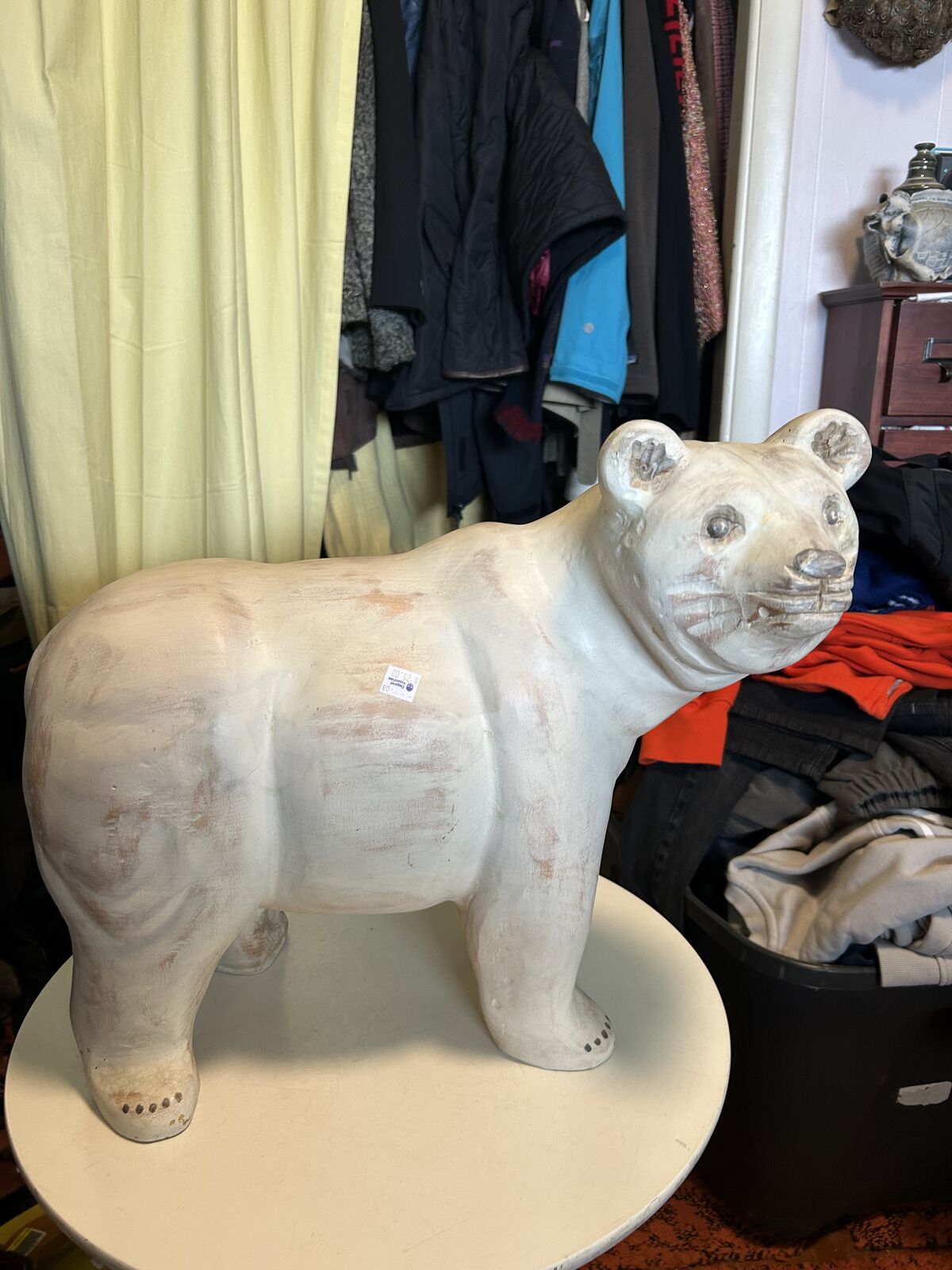 Vintage Wood Carved white Polar Bear large 18x 15 inches