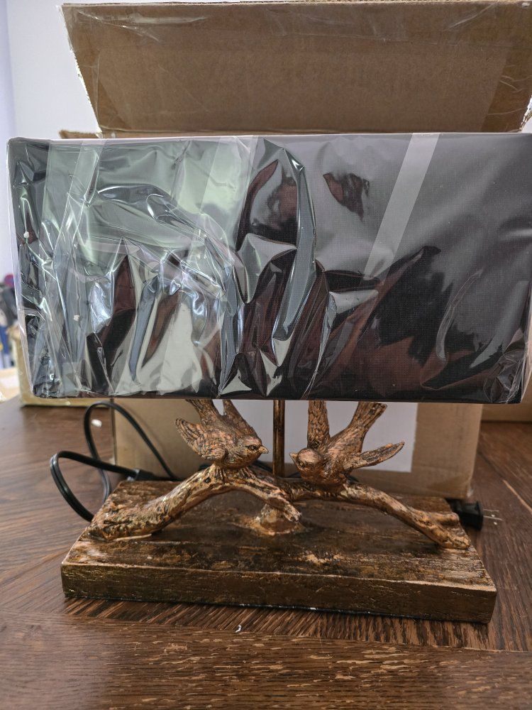 Decorative Bird Branch Table Lamp with Black Rectangular Shade