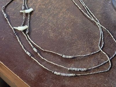 Vintage Sterling Silver Liquid Silver Necklace with Carved Bird Fetishes