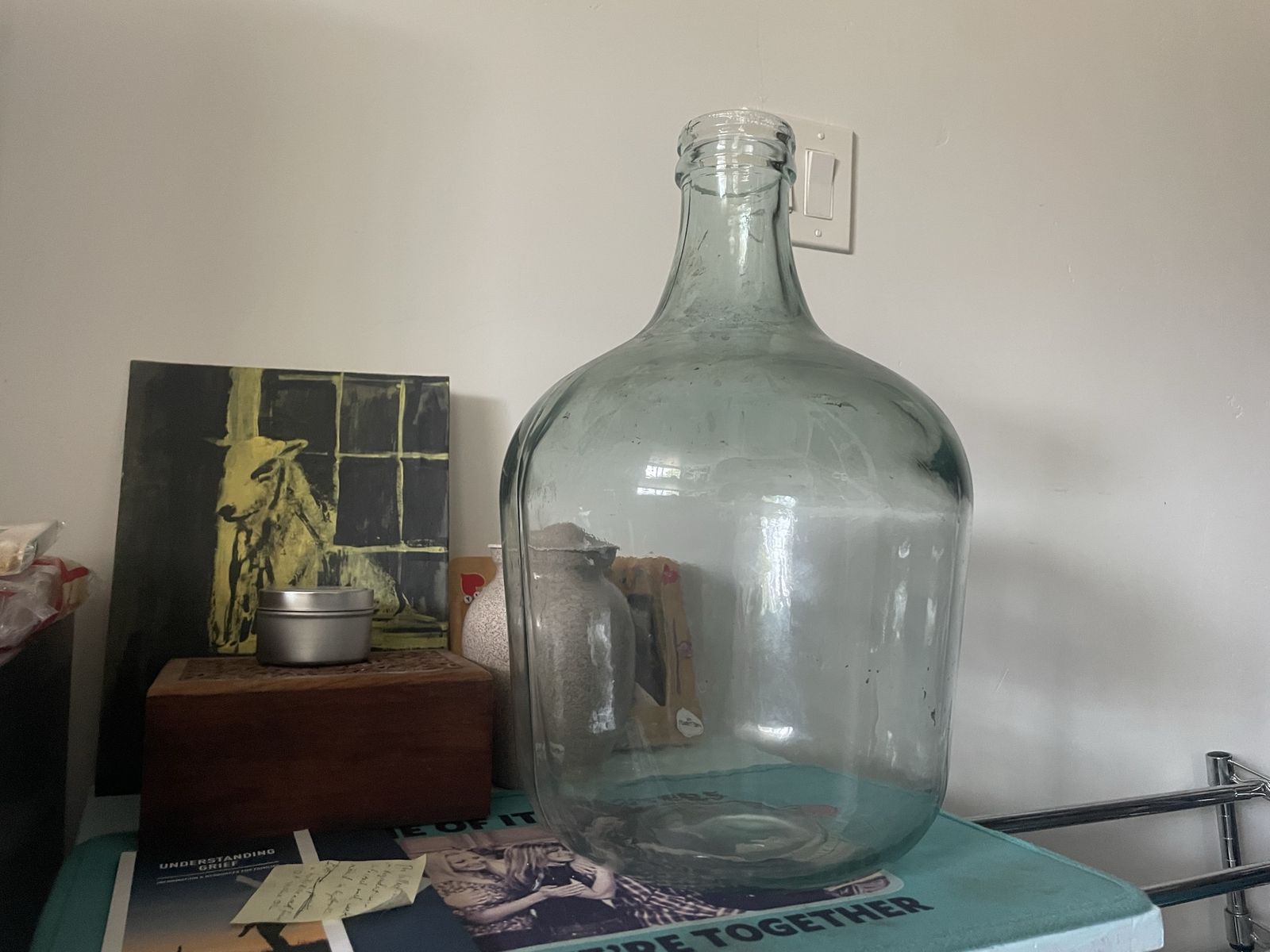 Large Vintage Clear/ Aqua Glass Carboy Bottle Demijohn Jug