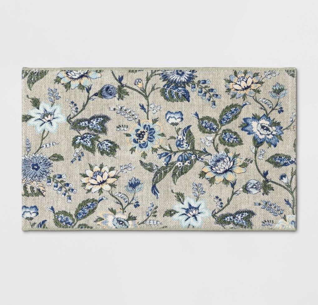 Spring blue green floral accent washable rug