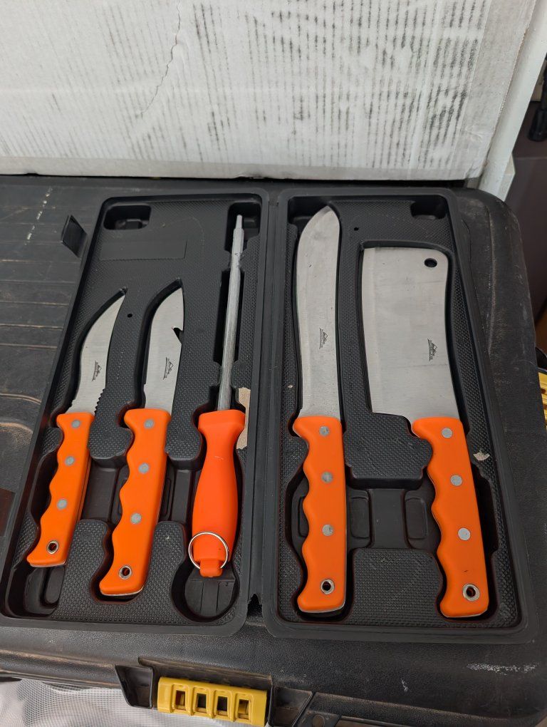 Game Processing Knife Set with Hard Carrying Case - Orange Handles