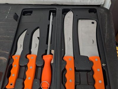 Game Processing Knife Set with Hard Carrying Case - Orange Handles