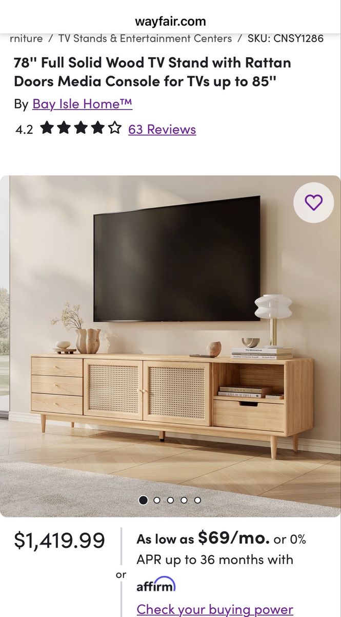 NEW! 78'' Full Solid Wood TV Stand