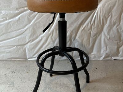 Round Adjustable Tan Leatherette Bar Stool Black Metal Base