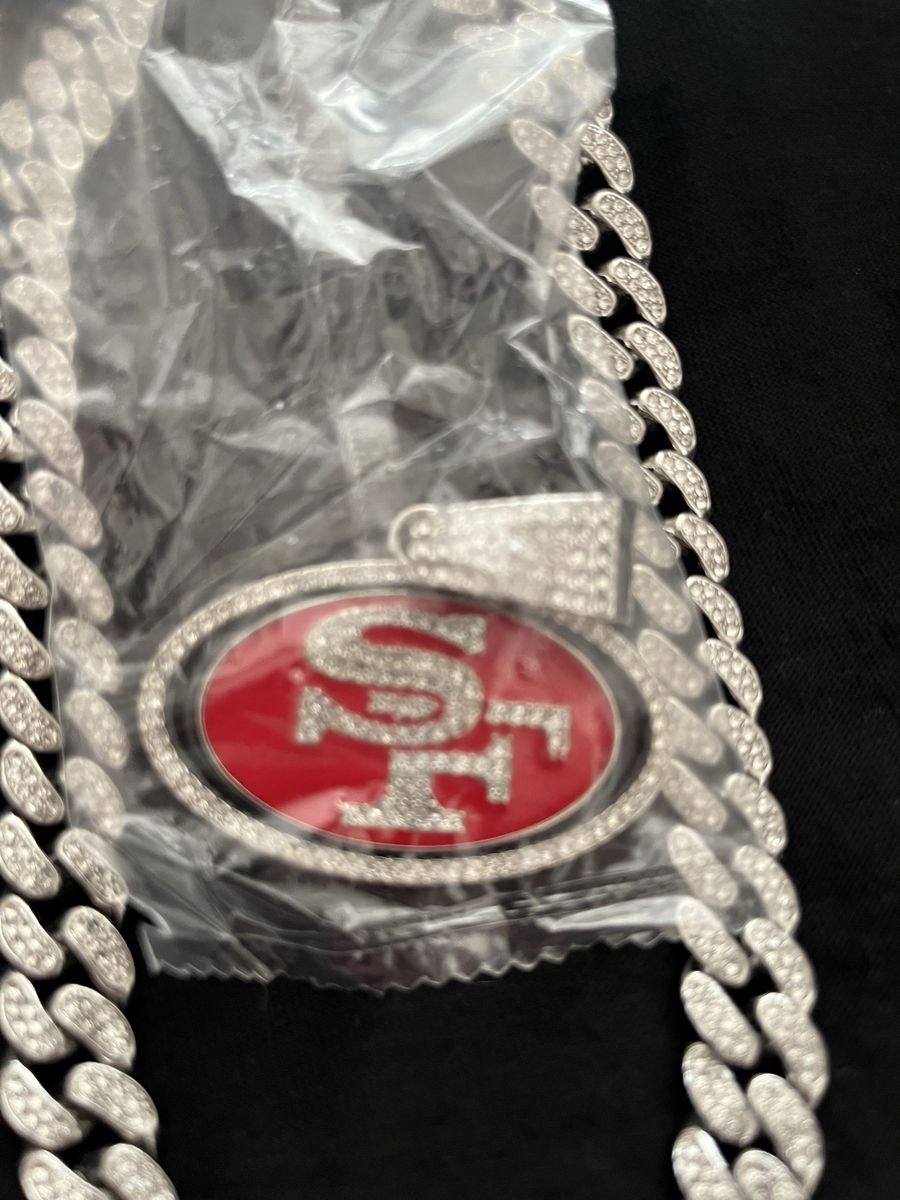 Iced Out San Francisco 49ers Pendant and iced Cubain Link Chain Necklace