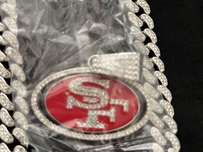 Iced Out San Francisco 49ers Pendant and iced Cubain Link Chain Necklace