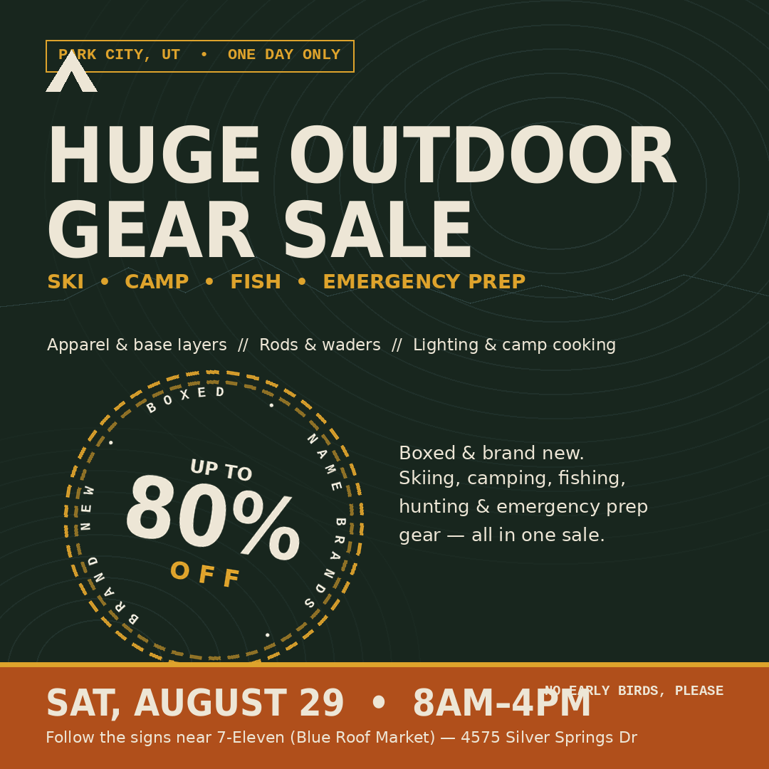 Huge ski, outdoor gear, and emergency preparedness sale! 