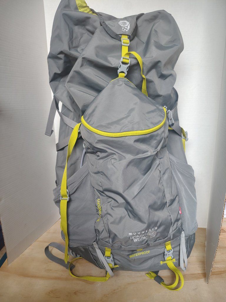 Mountain Hardwear Ozonic 65 Waterproof Backpack - Gray/Yellow, Adjustable Fit, Hiking/Camping