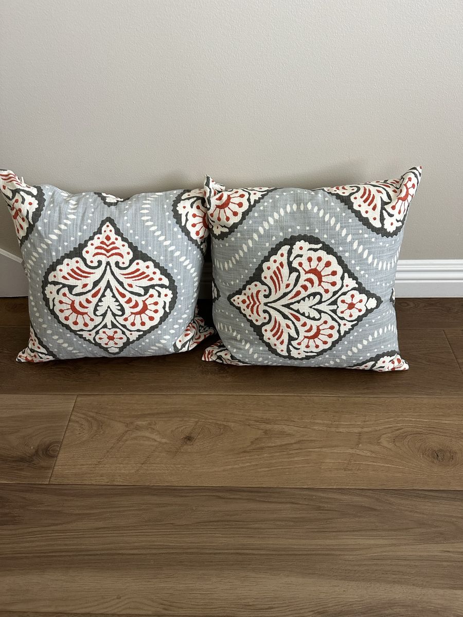 Boho Medallion Throw Pillows (Set of 2) - Gray, Red, White Decorative Cushions
