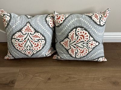Boho Medallion Throw Pillows (Set of 2) - Gray, Red, White Decorative Cushions