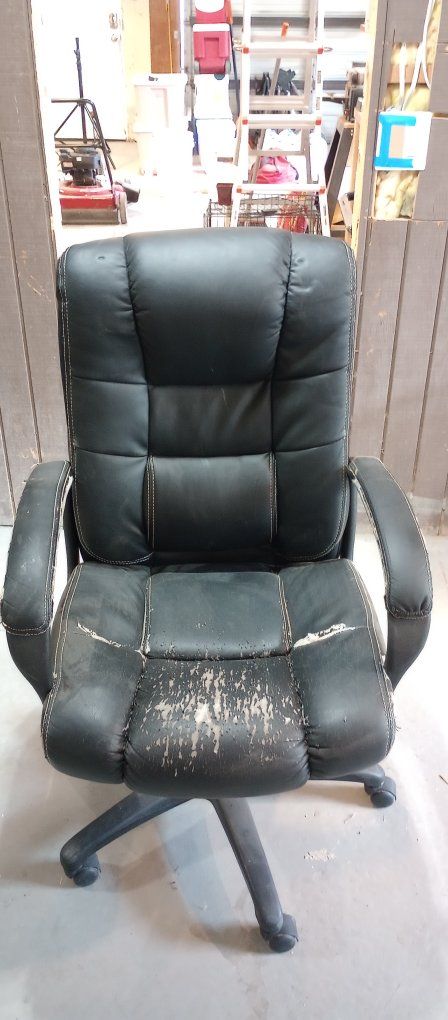 Used Black Office Chair, Adjustable Swivel Chair with Wheels, Faux Leather