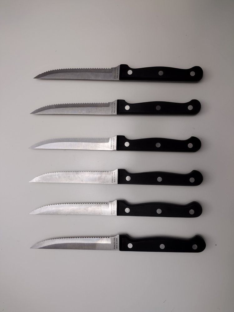 Unbranded Stainless Steel Serrated Steak Knives - Set of 6, Black Handles