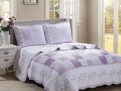 Purple Floral Patchwork Queen Quilt + Shams