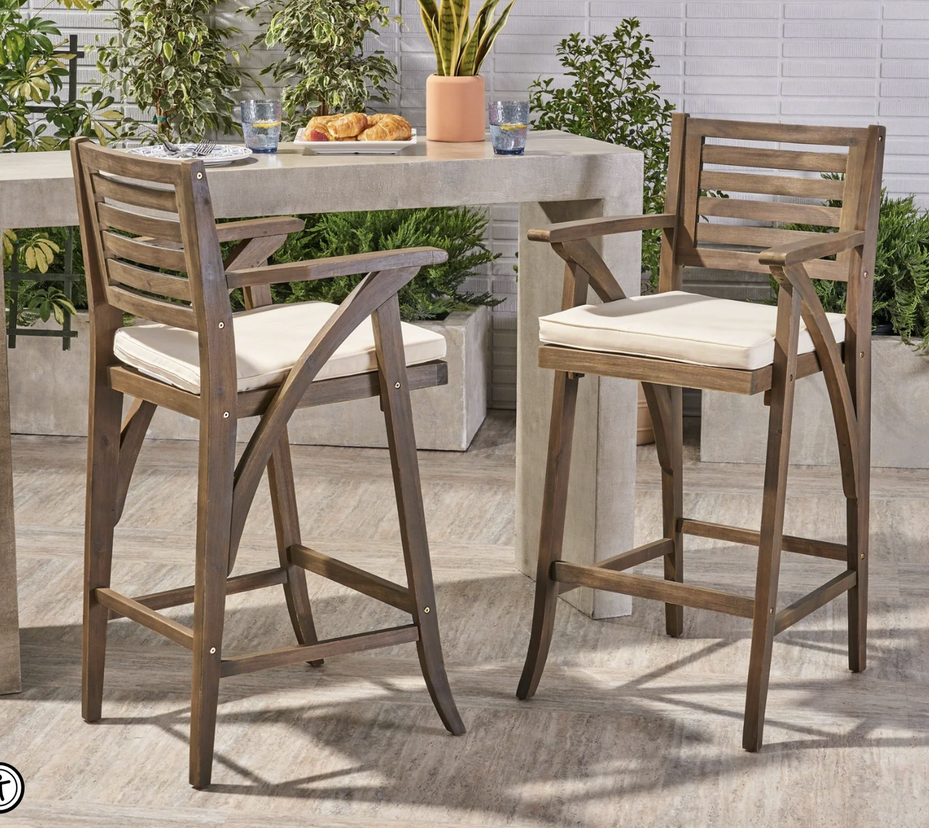 New! Christopher Knight Home 304671 Hermosa Outdoor Acacia Wood Barstool (Set of 2), Grey/Cream