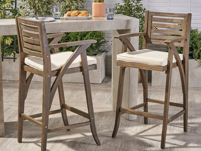 New! Christopher Knight Home 304671 Hermosa Outdoor Acacia Wood Barstool (Set of 2), Grey/Cream