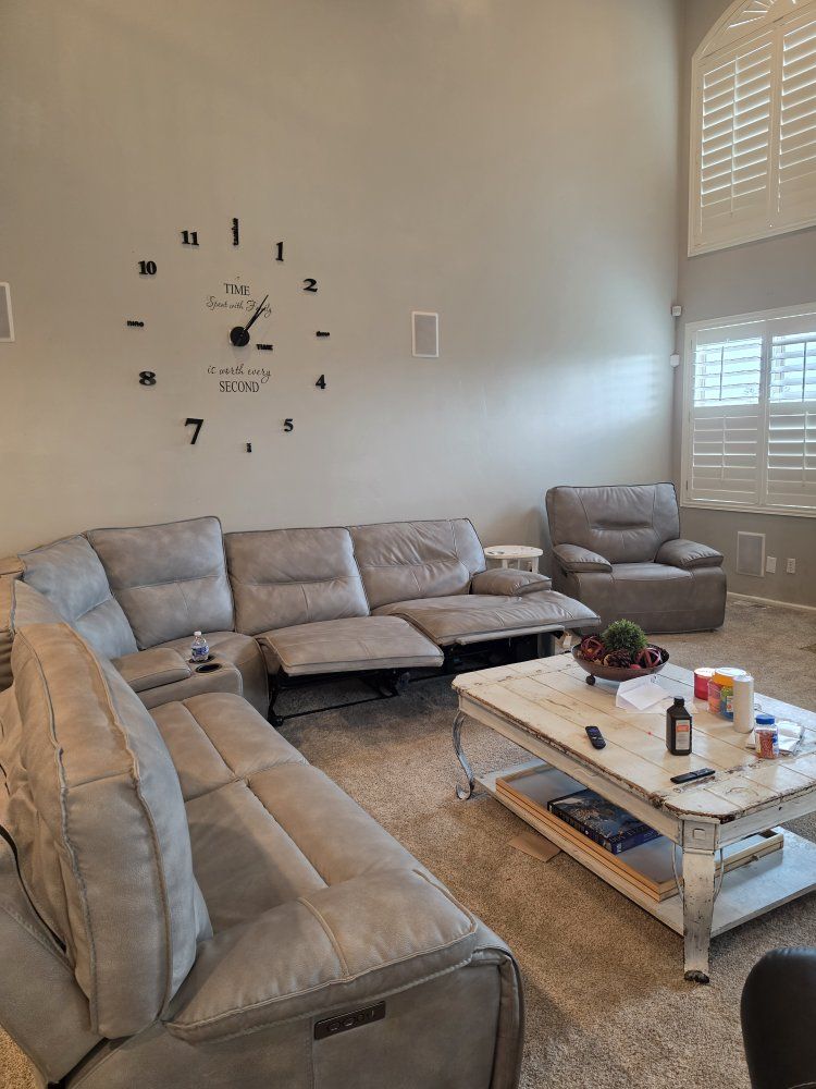 Power Reclining L-Shape Sectional Sofa with Matching Recliner light gray $200 firm
