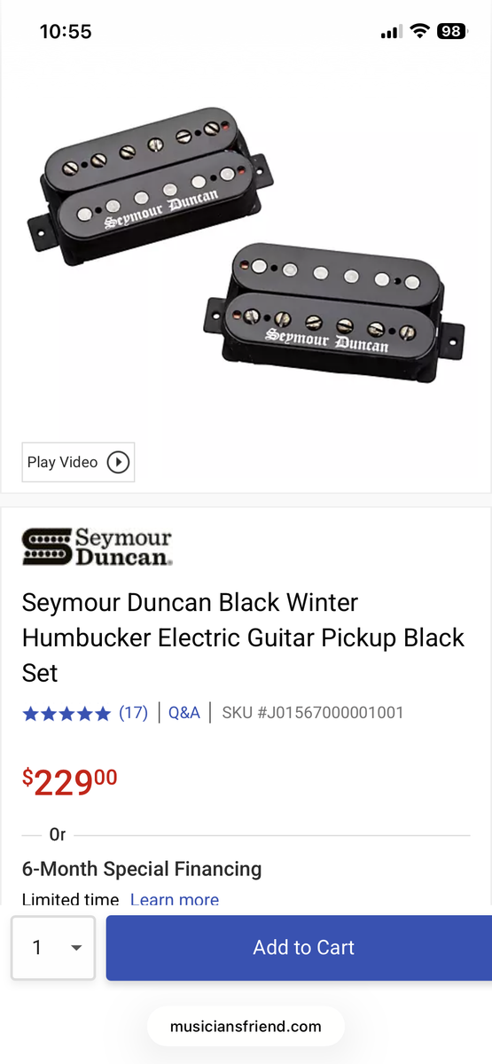Seymour Duncan Black Winter Humbucker Electric Guitar Pickup Black Set