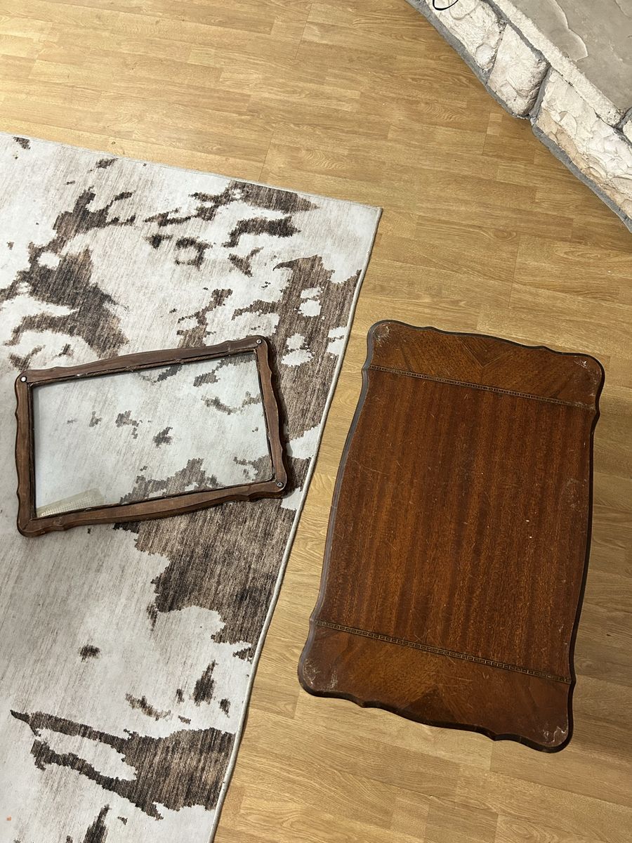 Vintage Wooden Glass Top Display Coffee Table Tray Decorative Collectible Serving Tray