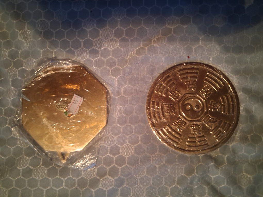 Chinese Gold Color Feng Shui I Ching and Bagua Brass Coin Charms