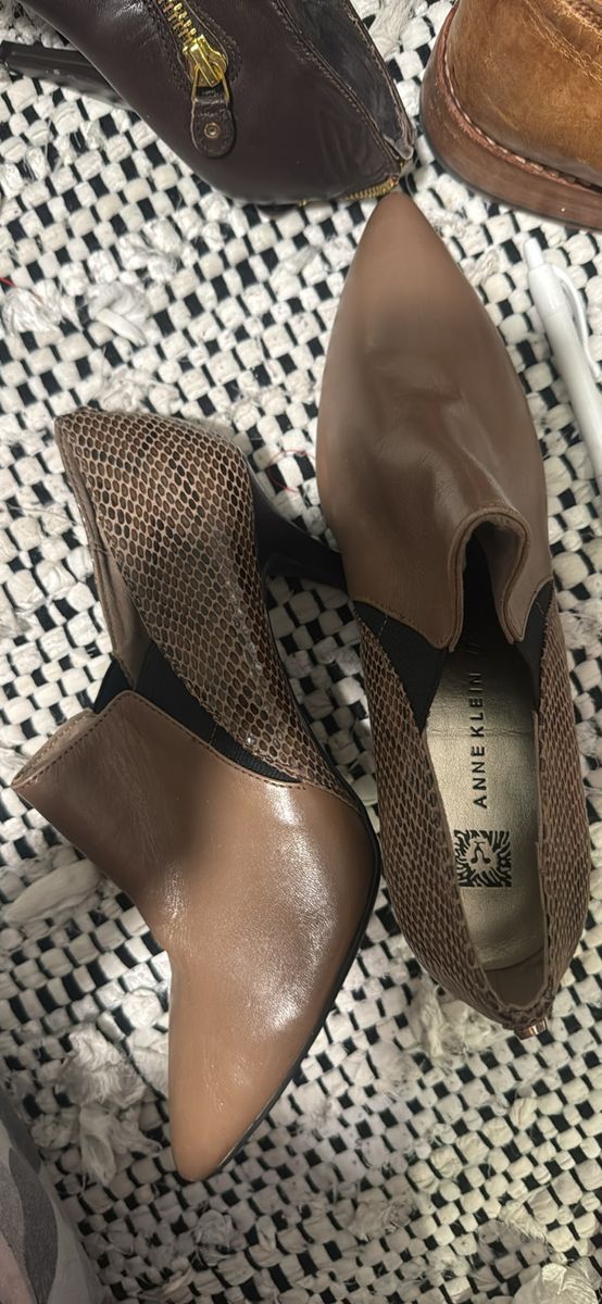 Anne Klein iFlex Tan and Snakeskin Print Heeled Booties
