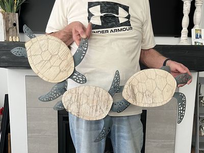 36” Coastal Sea Turtle Wall Art Metal & Wood Decor Set of Three