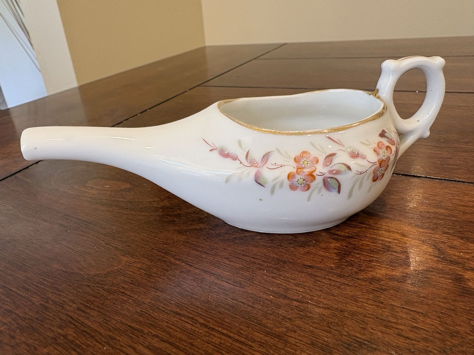 Antique Invalid Cup or Feeder Salmon Pink Flowers
