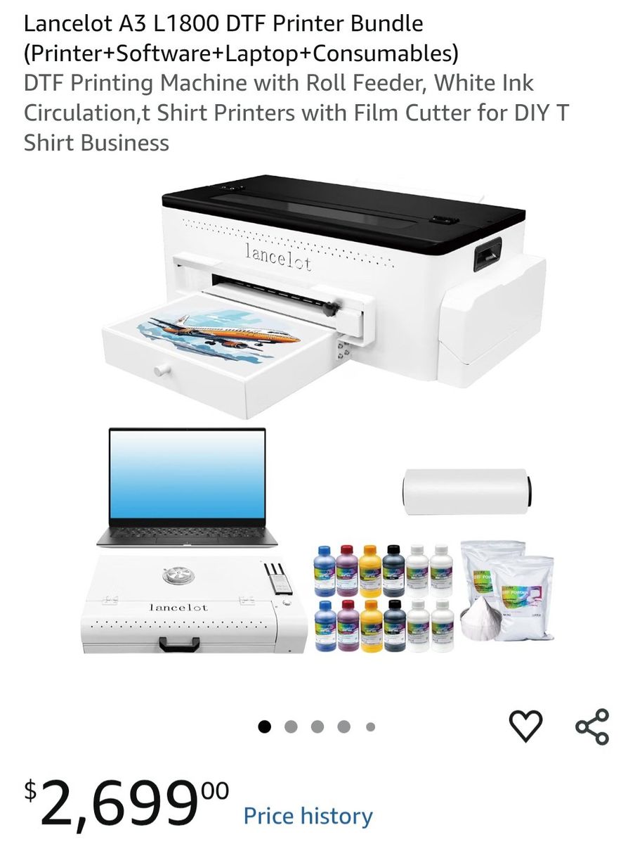 Lancelot A3 L1800 DTF Printer Bundle with Laptop, Oven, Inks & Supplies