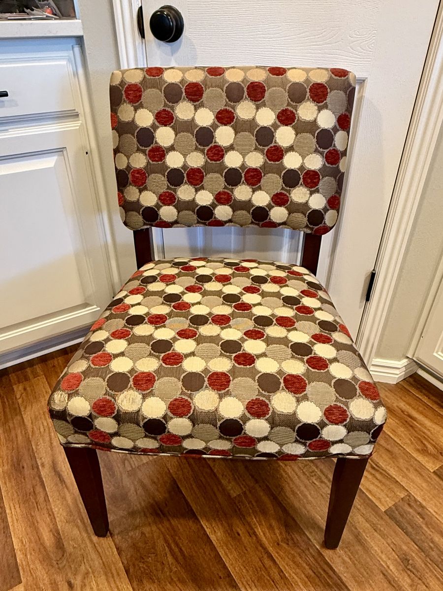 Patterned Upholstered Dining Chair - Red, Brown, Cream Polka Dot Design