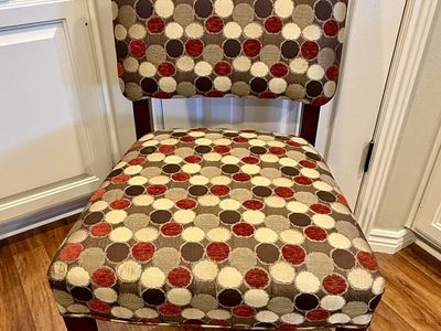 Patterned Upholstered Dining Chair - Red, Brown, Cream Polka Dot Design