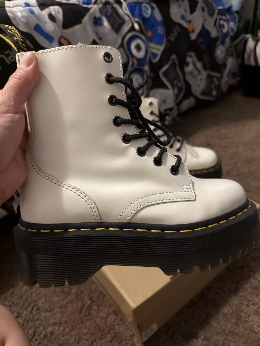 Dr. Martens White Jadon Platform Boots with Black Laces and Zipper