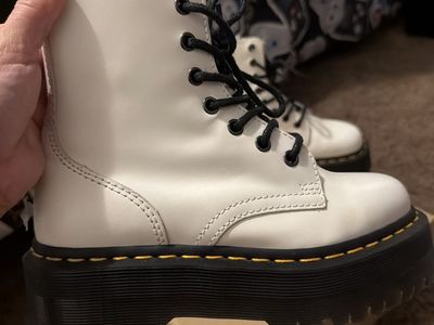 Dr. Martens White Jadon Platform Boots with Black Laces and Zipper