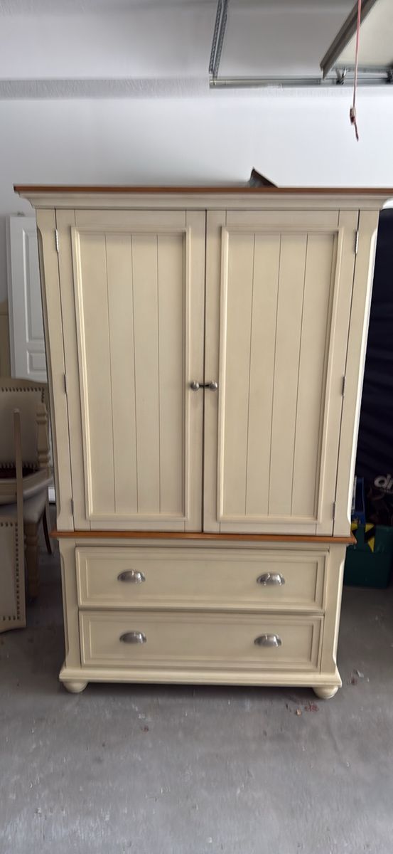 Ashley Cream & Wood Armoire/TV Cabinet with Drawers - Used, Great Condition